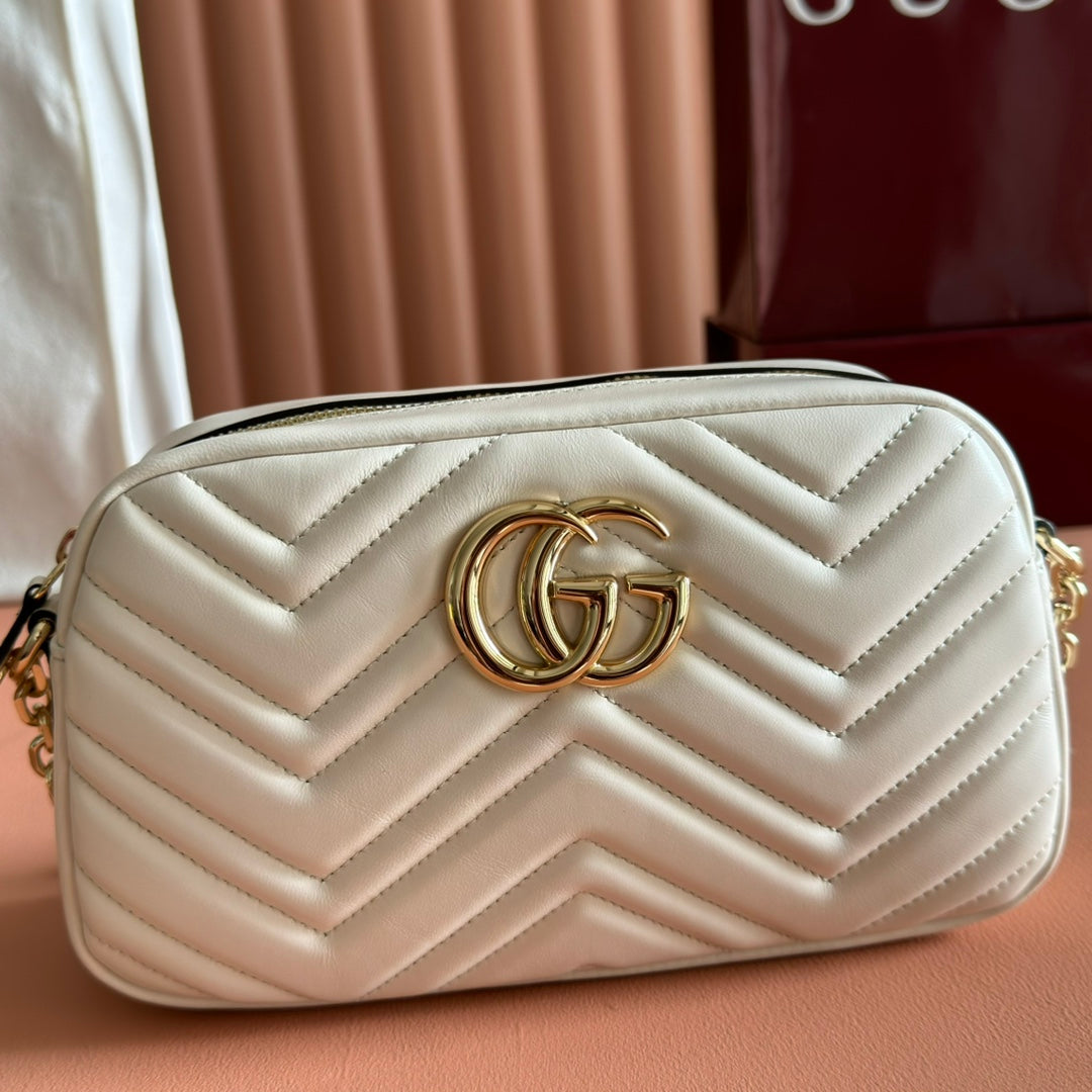 GUCCI 25S MARMONT BAG 24 IN CREAM WHITE CALFSKIN WITH GOLD HARDWARE