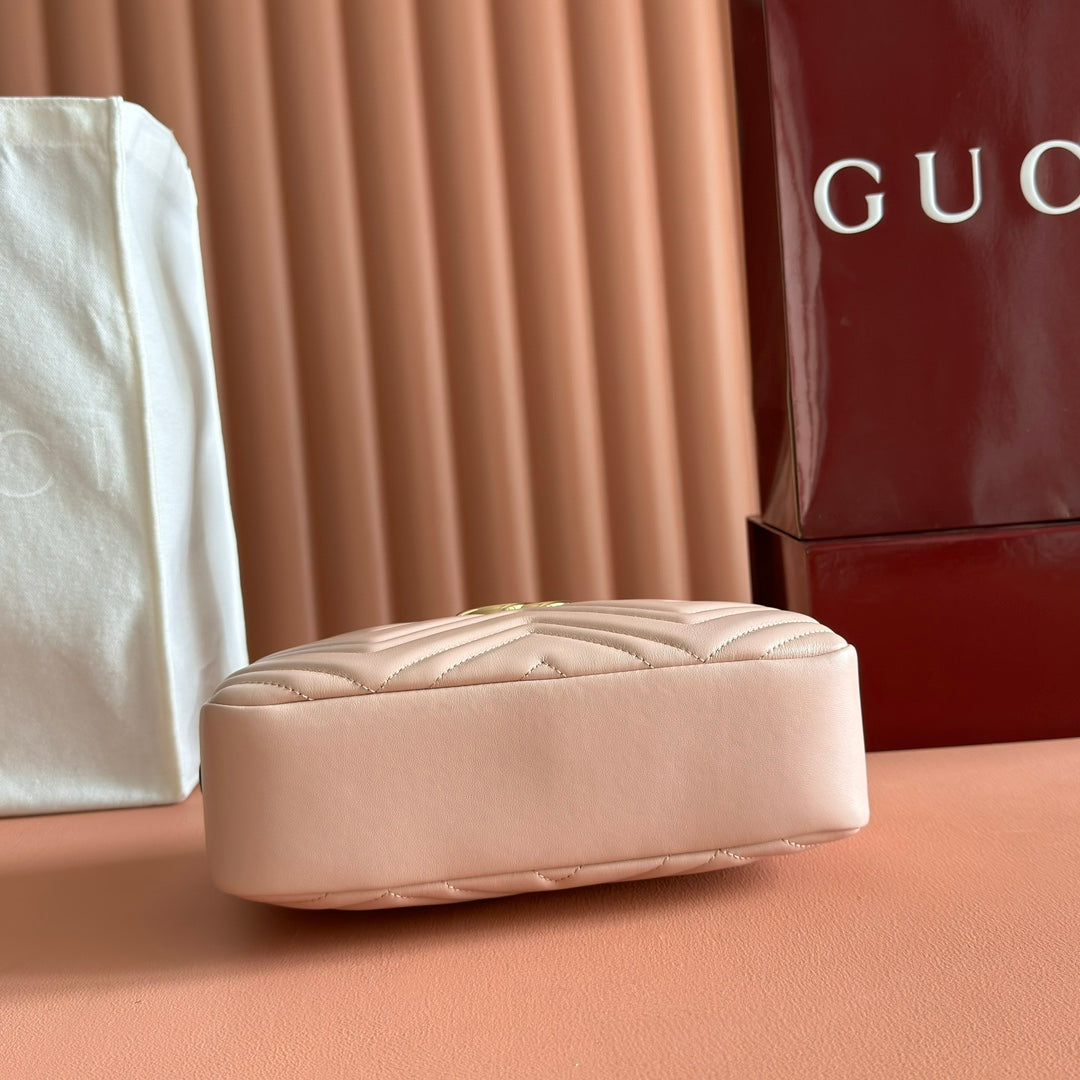 GUCCI 25S MARMONT BAG 24 IN NUDE PINK CALFSKIN WITH GOLD HARDWARE