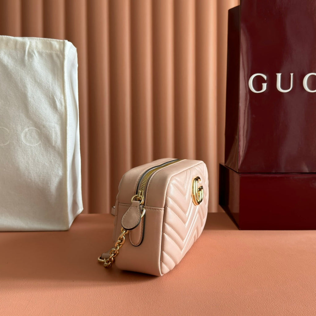 GUCCI 25S MARMONT BAG 24 IN NUDE PINK CALFSKIN WITH GOLD HARDWARE