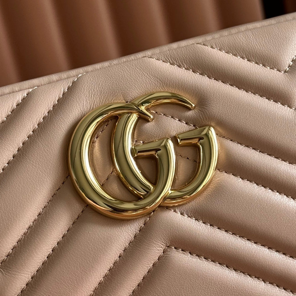 GUCCI 25S MARMONT BAG 24 IN NUDE PINK CALFSKIN WITH GOLD HARDWARE