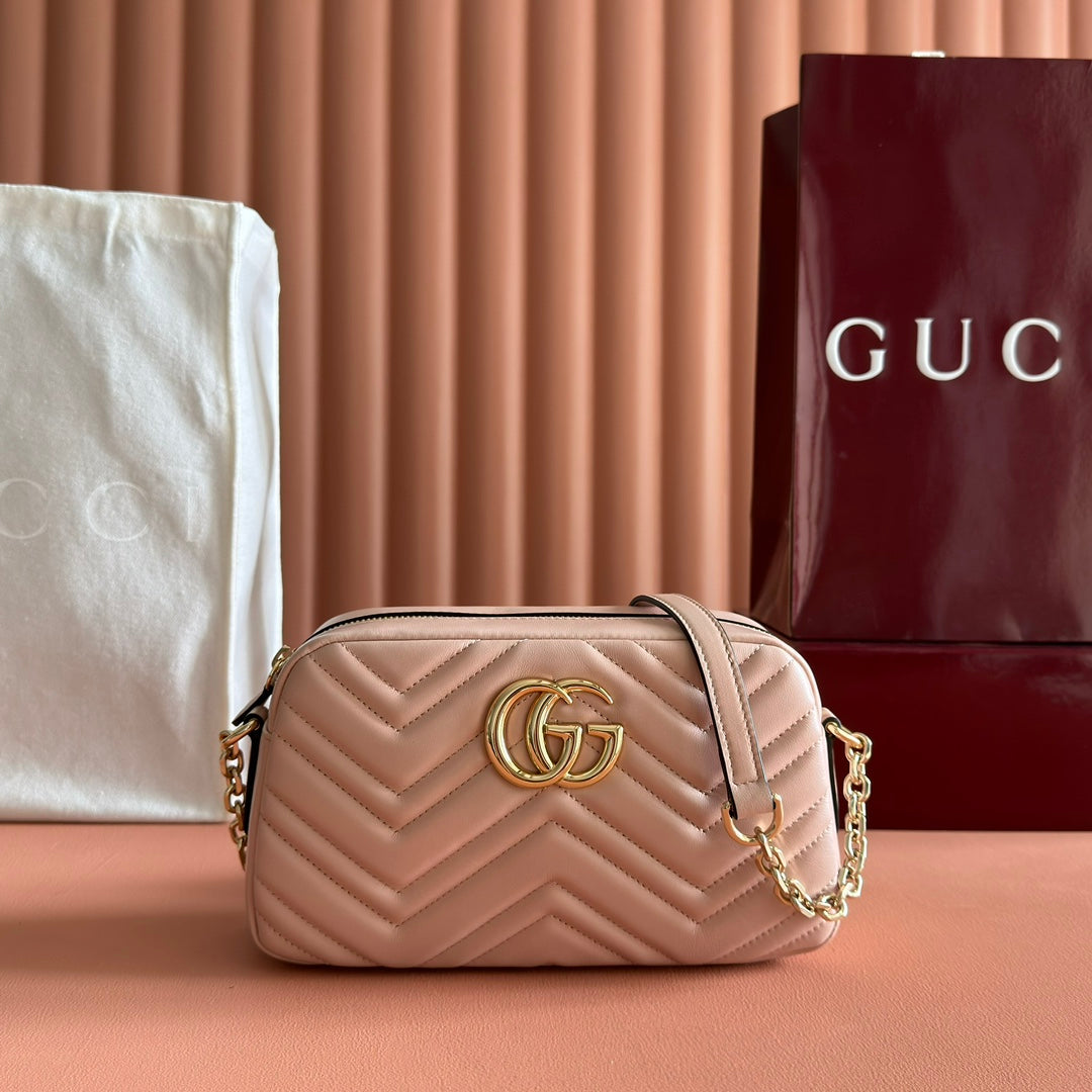 GUCCI 25S MARMONT BAG 24 IN NUDE PINK CALFSKIN WITH GOLD HARDWARE
